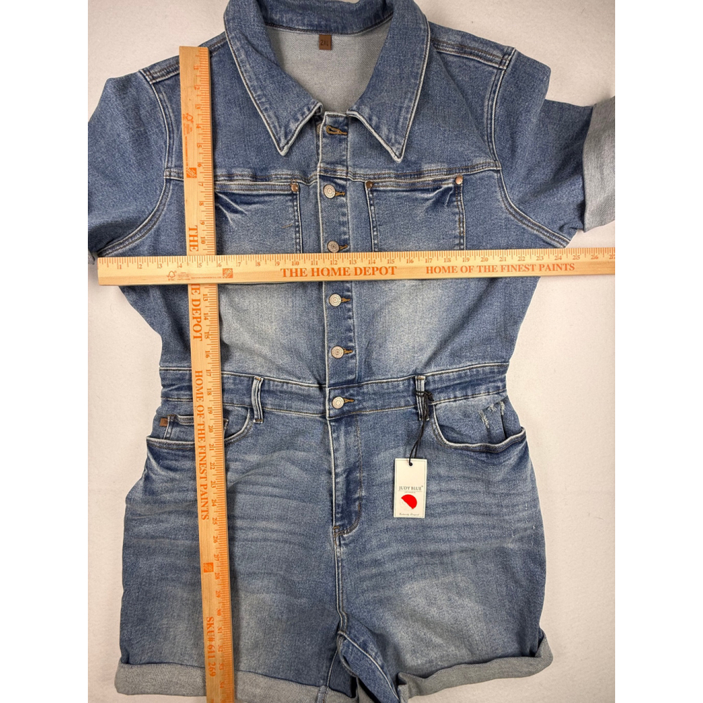 Judy Blue Denim Short Sleeve High Waist Romper Women’s 2XL - Picture 3 of 5